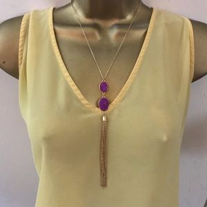 Humble Chic gold tassel necklace - violet pendant
